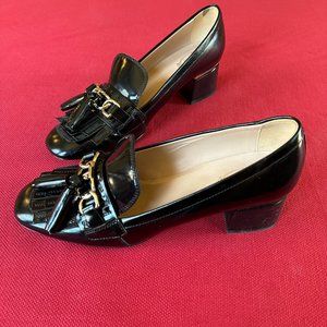 TOD'S Black Tassled Loafer with Heel 8.5